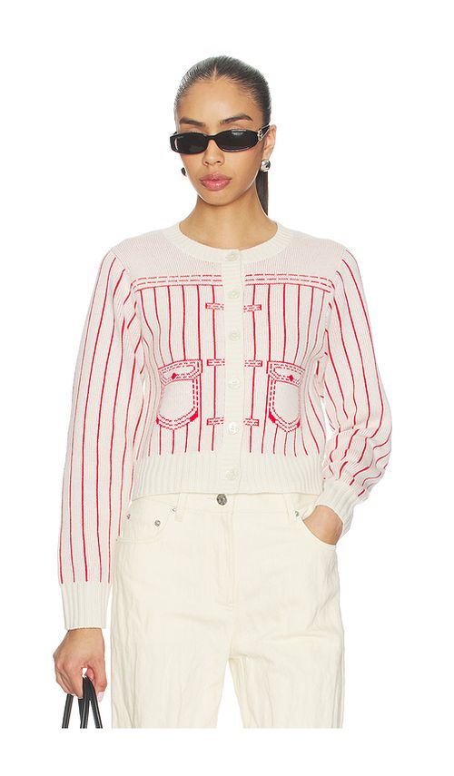 Kenzo Trompe L'oeil Cardigan in Ivory,Red. M. Also in