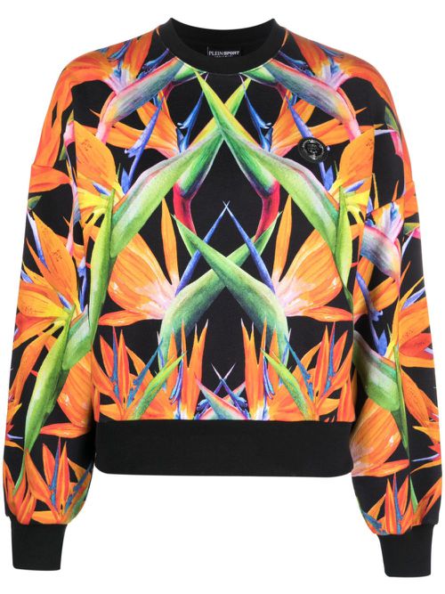 Floral-print long-sleeved cropped sweatshirt - Black