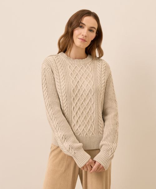 Women's Flax Heather Luxe Knit Cable Crew Sweater
