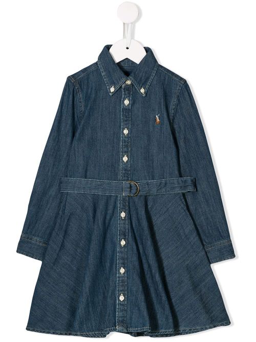 Belted demin shirt-dress - Blue