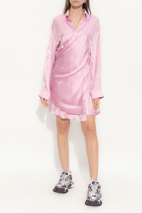 Silk Dress In Shirt Style, Women's, Pink