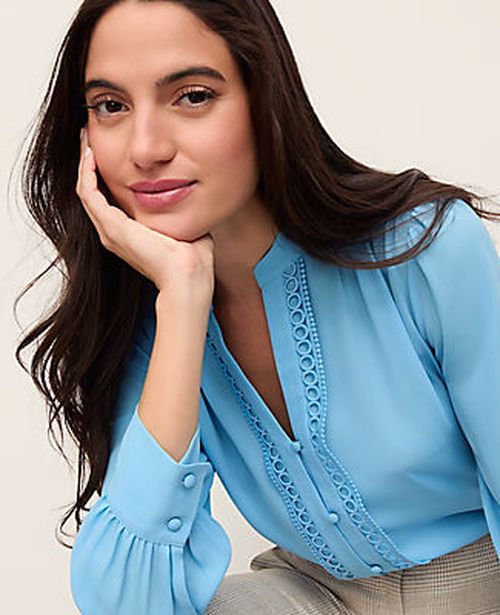 Ann Taylor Petite Lace Trim Blouse