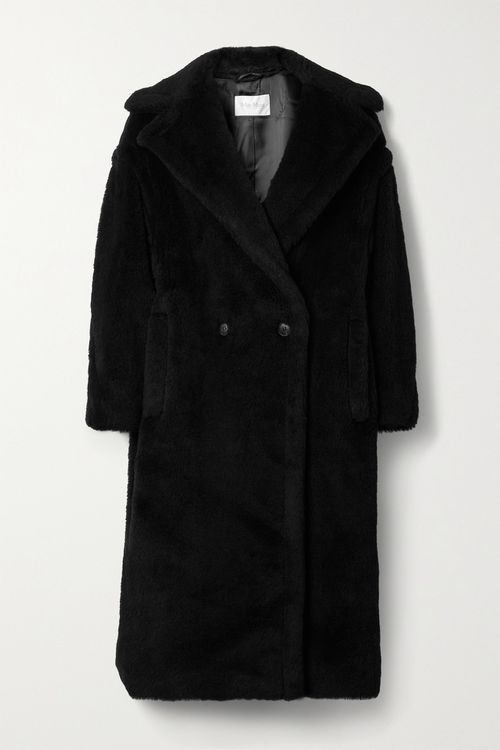 Tedgirl Zweireihiger Mantel aus Alpaka-, Woll- und Seidenmischung – Schwarz – Größe L