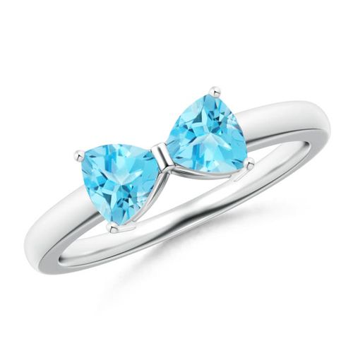 Angara 1.0 Carat Two Stone Trillion Swiss Blue Topaz Bow Tie Ring in Platinum