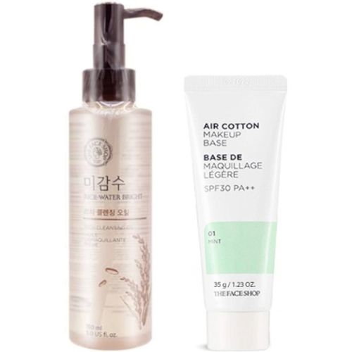 THE FACE SHOP Rice Water Bright Rich Cleansing Oil - 150ml + Air Cotton Makeup Base - Mint Set