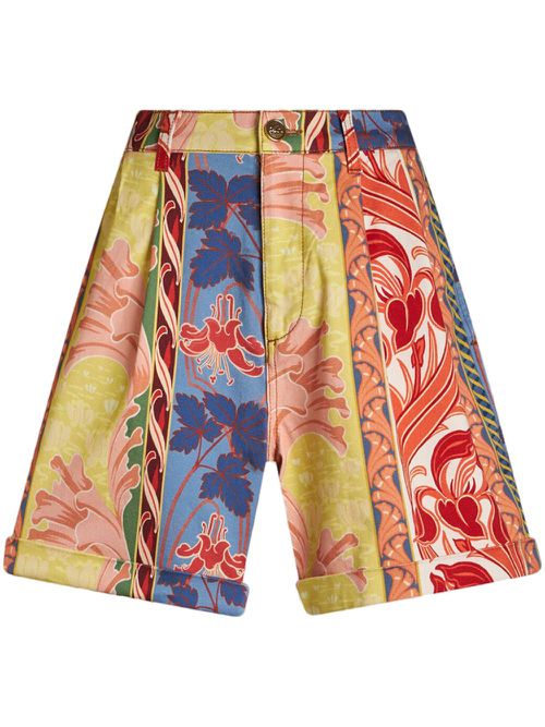 Graphic-print twill shorts - Yellow