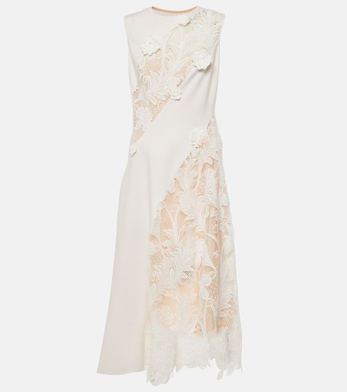 Lace-trimmed wool-blend midi dress