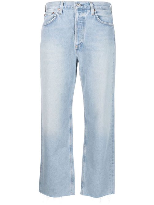Raw-cut hem straight-leg jeans - Blue