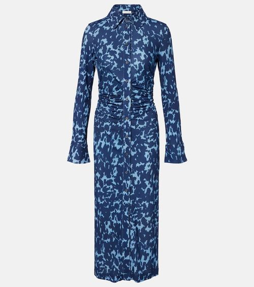 Claudia printed ruched jersey shirt dress