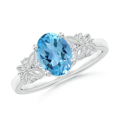 Angara 1.5 Carats Vintage Style Oval Swiss Blue Topaz Ring with Diamonds in Platinum
