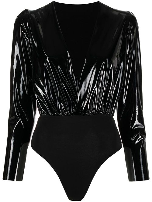 X Lia Aram faux-patent leather bodysuit - Black