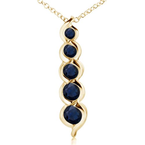Angara 0.66 Carat Five Stone Round Blue Sapphire Journey Pendant in 14K Yellow Gold