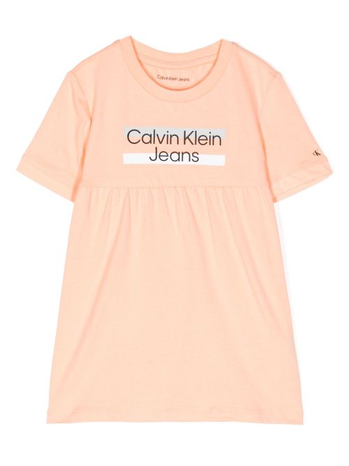 Logo-print cotton dress - Pink