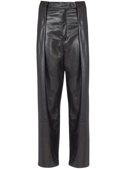 Pleated leather trousers - Black