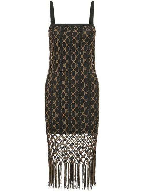 Crochet-knit layered dress - Green