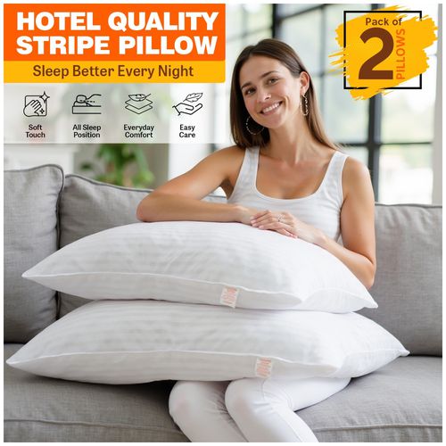 TEMU Premium 2-pack Extra Filled Stripe Bed Pillows | Fillings With Plush Support And Long-lasting | Standard 74x48 Cm | Perfect For Bedroom And