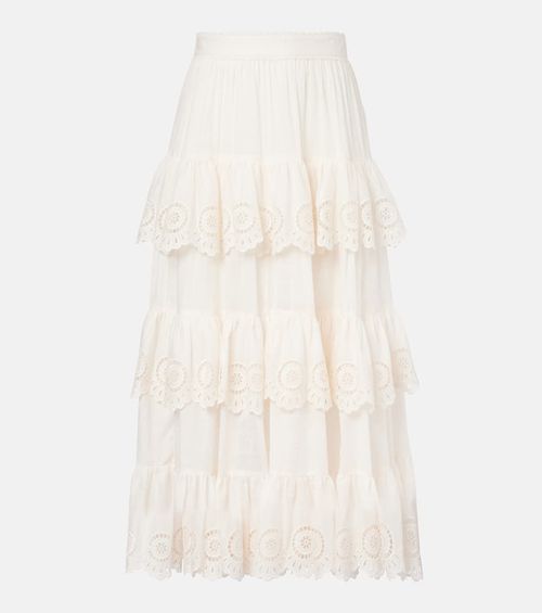 Lucky embroidered cotton midi skirt