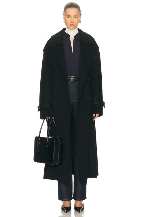 Toteme Double Winter Trench in Black - Black. 40 also , 34