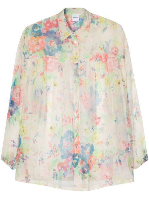 Floral-print crepon shirt - Pink