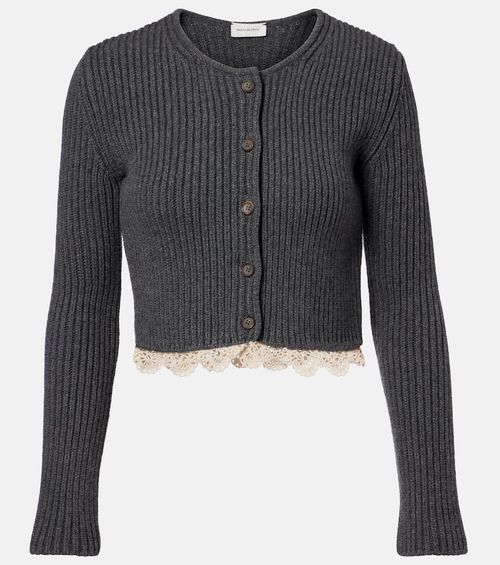 Cropped crochet-trimmed cashmere cardigan