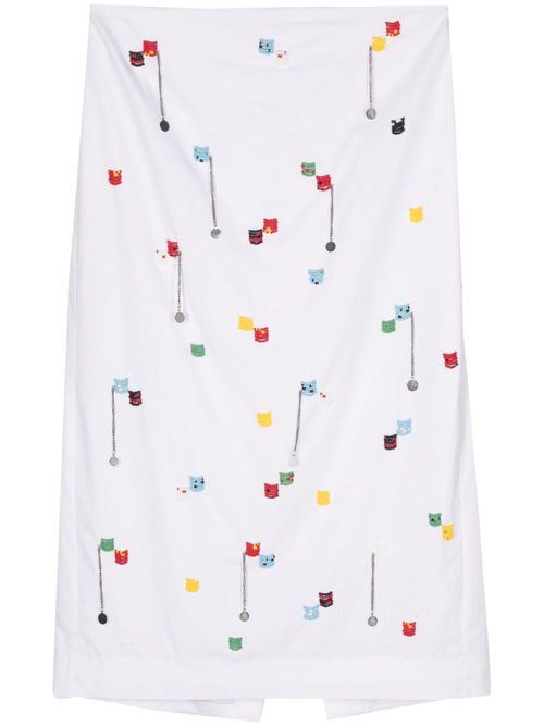 Bead-embellished cotton midi skirt - White