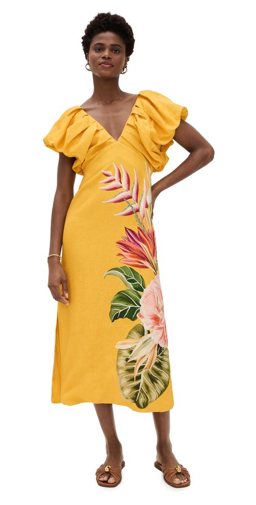 delicate flower arabesques linen midi dress farm rio Farm Rio Arabesque Floral Midi Dress
