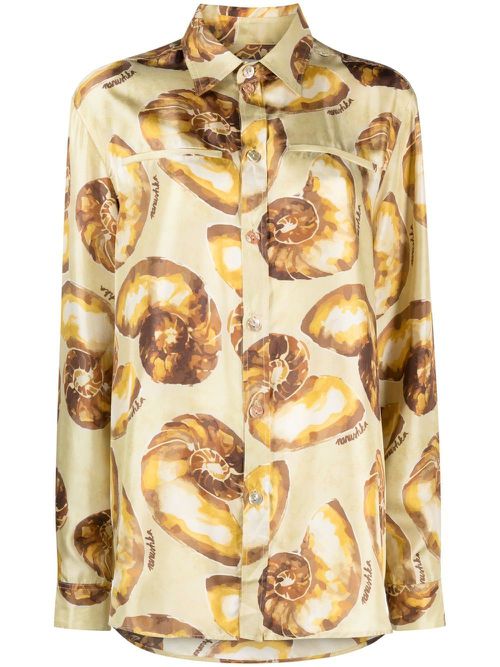 Seashell-print silk shirt - Neutrals