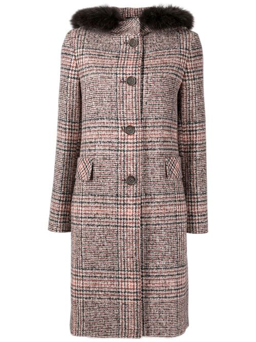 Plaid-check print hooded coat - Brown