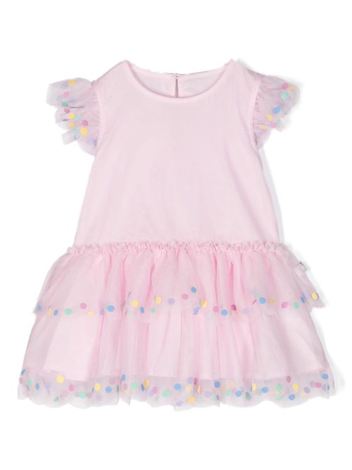 Dot-detail tulle mesh dress - Pink