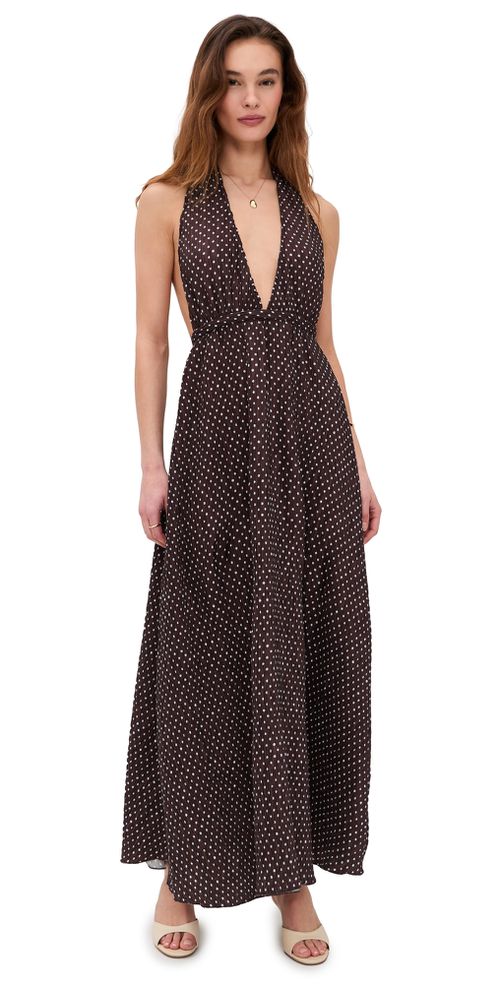 District Maxi Dress CHOCOLATE BLUE POLKA