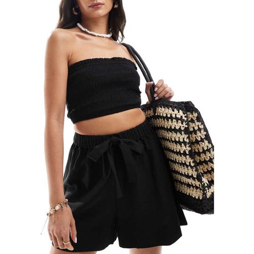 ASOS DESIGN Womens Isabel mix and match linen look shirred bandeau beach top in black