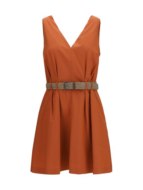 Pleated A-Line Dress — Orange