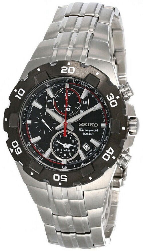 Seiko Chronograph Stainless Steel Black Dial Men's Watch SNAD35