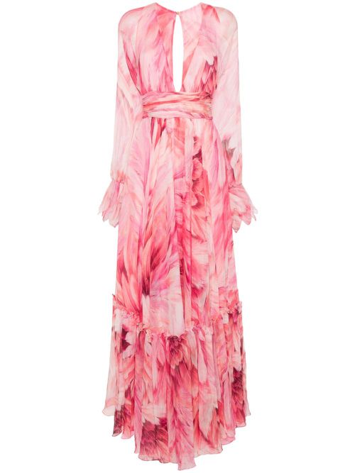 Plumage-print maxi dress - Pink