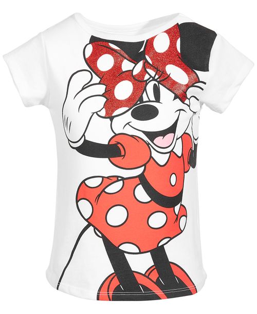 Little Girls Crew Neck Short Sleeve Minnie Mouse Tee - White