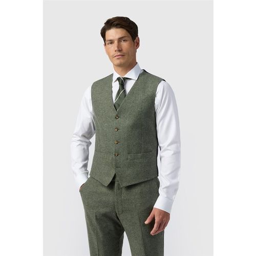 Alexandre Silver Label Mens Single Breasted Five Button V-neck Tailored Suit Waistcoat in Olive Wool - 44 Chest