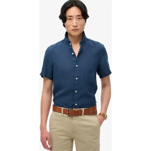 Men's Superdry Men's Vacation Linen Short Sleeve Shirt Navy - Size: Regular/40