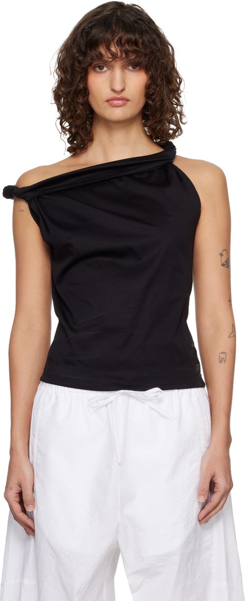 Black Sculptural Cotton Silk Top