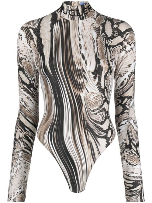 Warped Snakeskin-print bodysuit - Neutrals