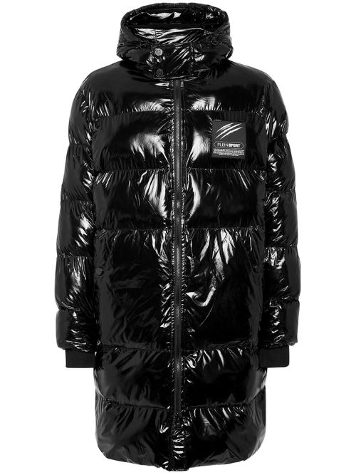 High-shine quilted padded coat - Black