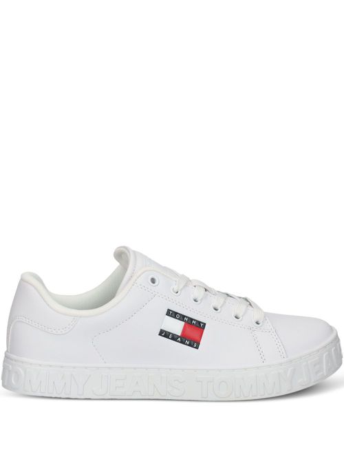 Tommy Jeans logo-print leather sneakers - White