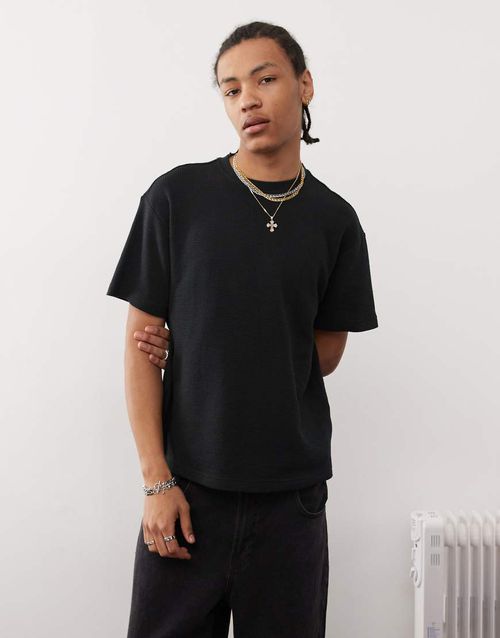 Pacsun waffle knit oversized t-shirt in black