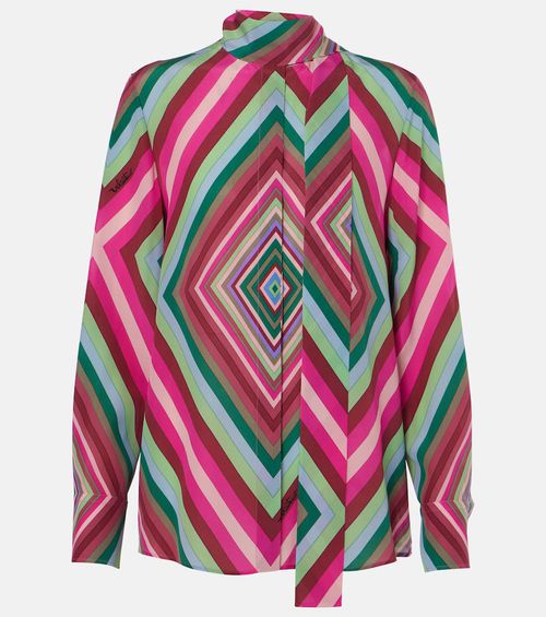 Tie-neck silk crêpe de chine shirt