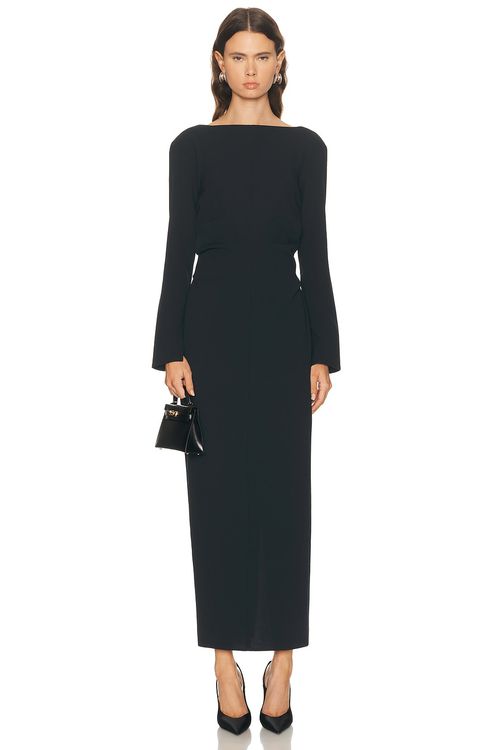 EAVES Norna Polished Crepe Maxi Dress in Black - Black. S also in