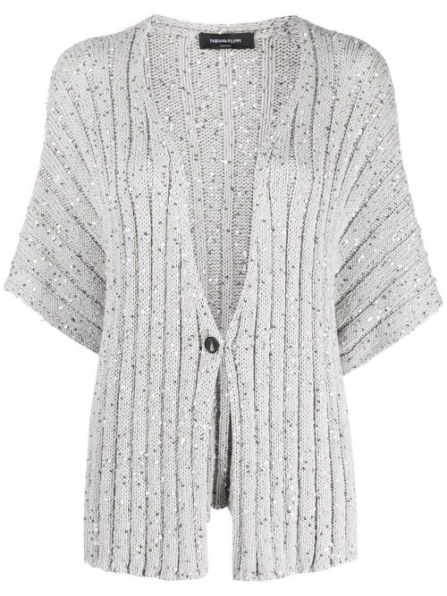 Sequin-embellished ribbed-knit cardigan - Silver