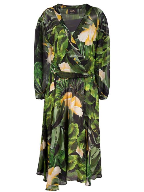 Tropical-print midi dress - Green