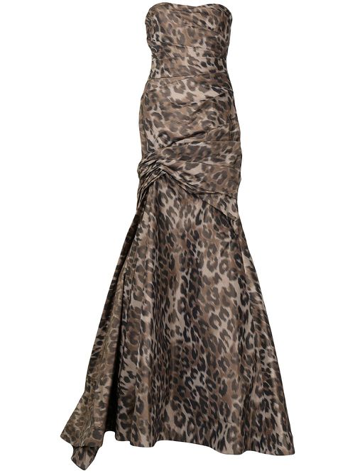 Cold-shoulder leopard print gown - Brown