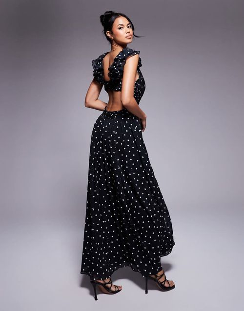 Ever New rosette maxi dress in polka dot-Black
