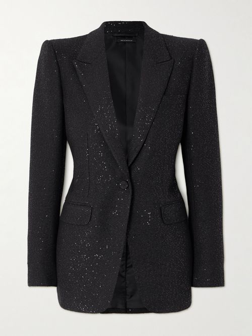Sequin-embellished Wool-blend Blazer - Black