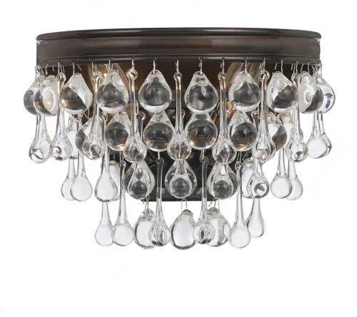 Calypso 2-Light 10" Wall Sconce in Vibrant Bronze with Clear Glass Drops Crysta